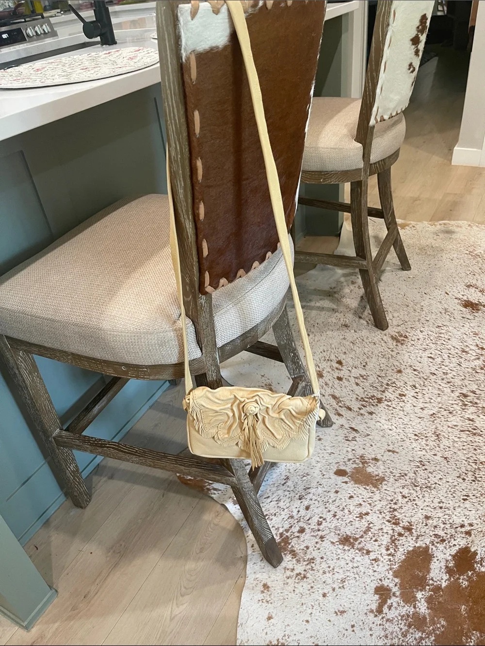 Camel Cross Body Deer Leather with Rosette.